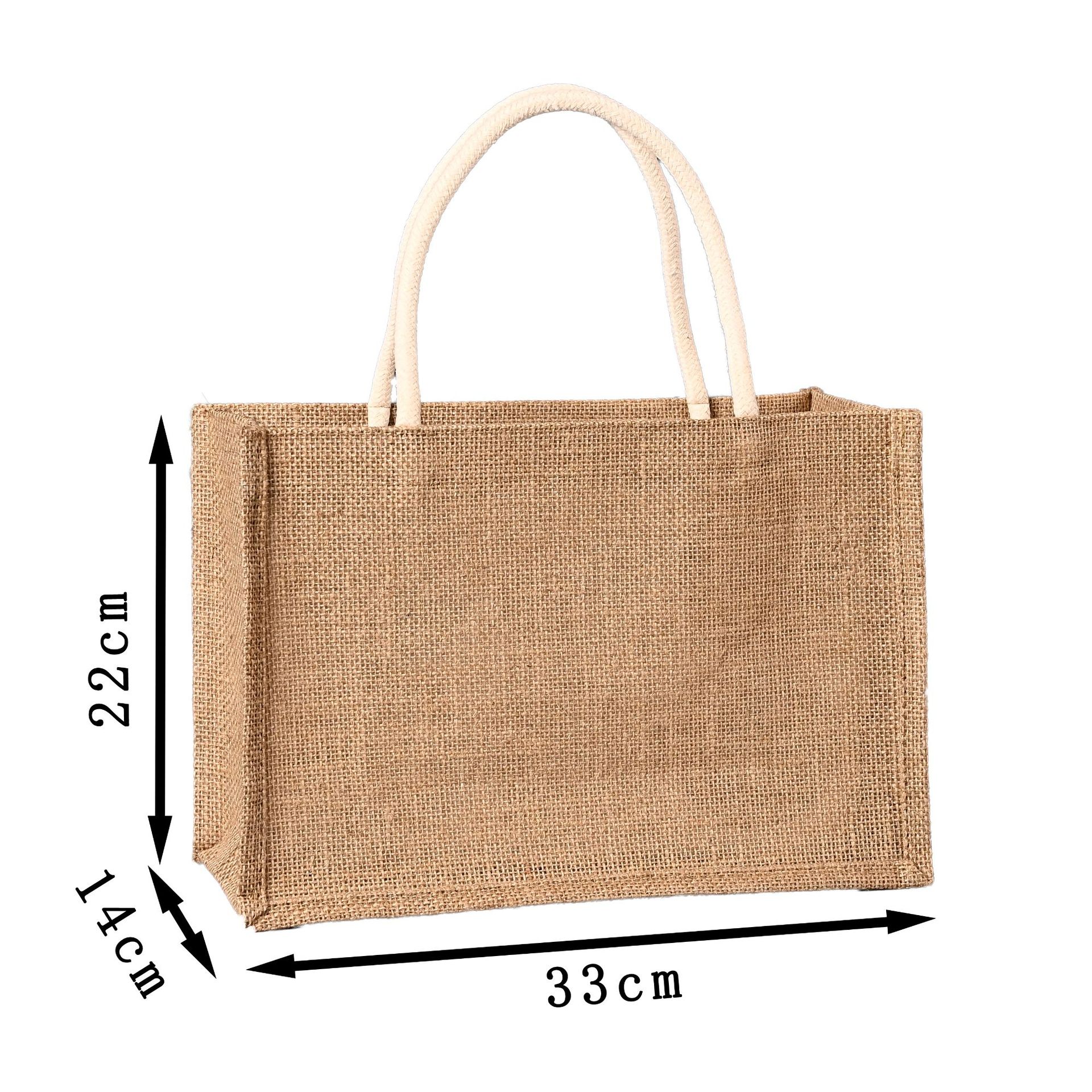 Jute bag with dimensions labeled on a white background