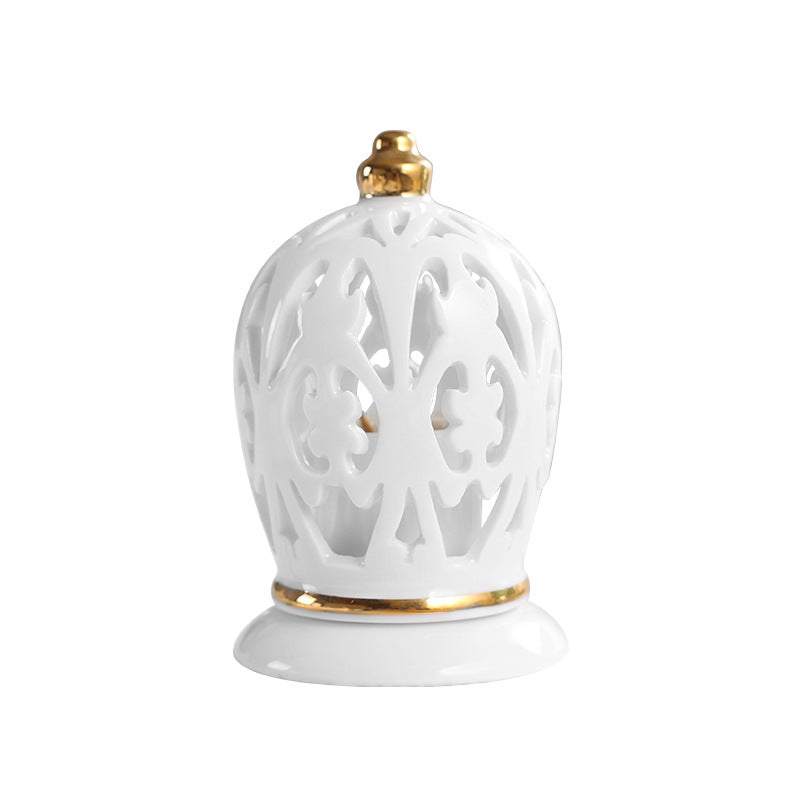 White Ceramic Toothpick Box – Gilt Hollow Vintage Design