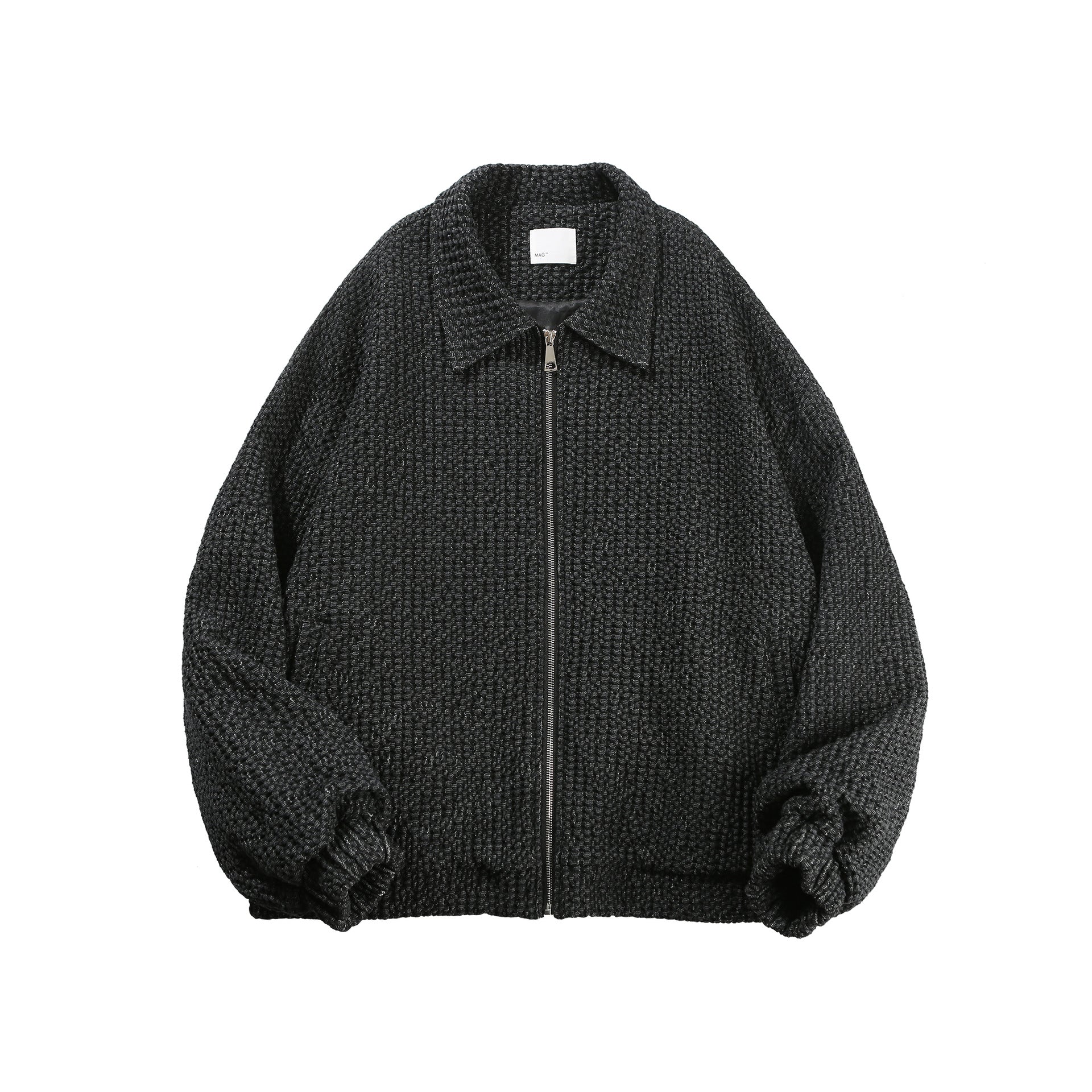 Dark gray knit jacket on a white background