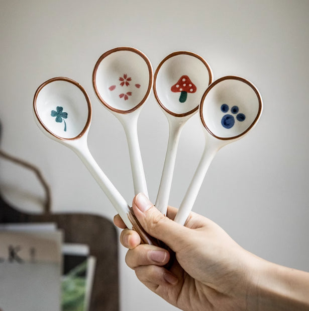 Kiln‑Glazed Ceramic Soup Spoon – Rustic Coarse Pottery Ladle