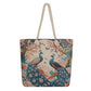 Tote bag with peacock design on a white background