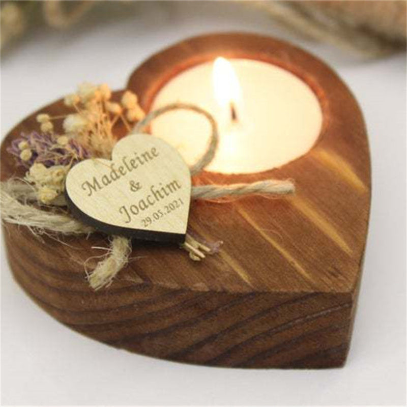 Personalized Wedding Candle – Rustic Keepsake with Engraved Heart