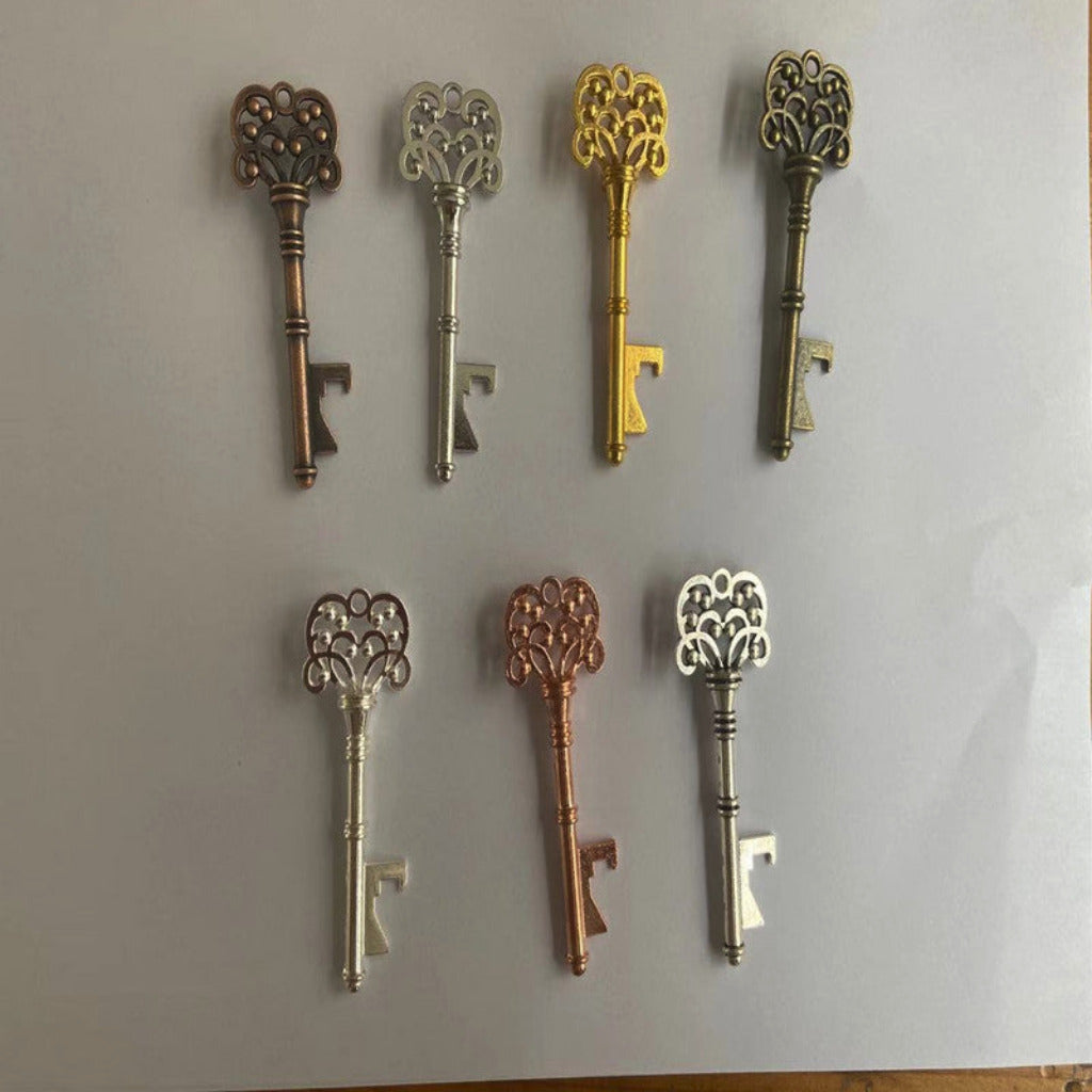Set of decorative keys on a plain background