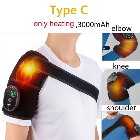 Electric Heating Shoulder Massager Vibration Shoulder Knee Brace 2 in 1 Massage Blets Warmer Heated Muscle Relax Pads