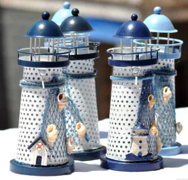 Medium Tin Lighthouse Candle Holder – Nautical Metal Home Decor (14 cm) - Nanna's Unique Findings