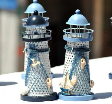 Medium Tin Lighthouse Candle Holder – Nautical Metal Home Decor (14 cm) - Nanna's Unique Findings