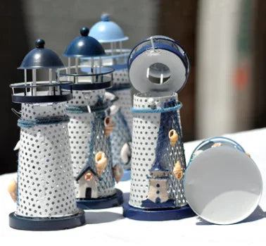 Medium Tin Lighthouse Candle Holder – Nautical Metal Home Decor (14 cm) - Nanna's Unique Findings