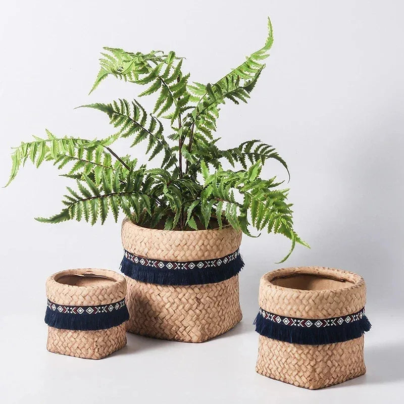 Farmhouse Tassel Bag Cement Planter – Small Succulent Pot with Drainage Hole - Nanna's Unique Findings