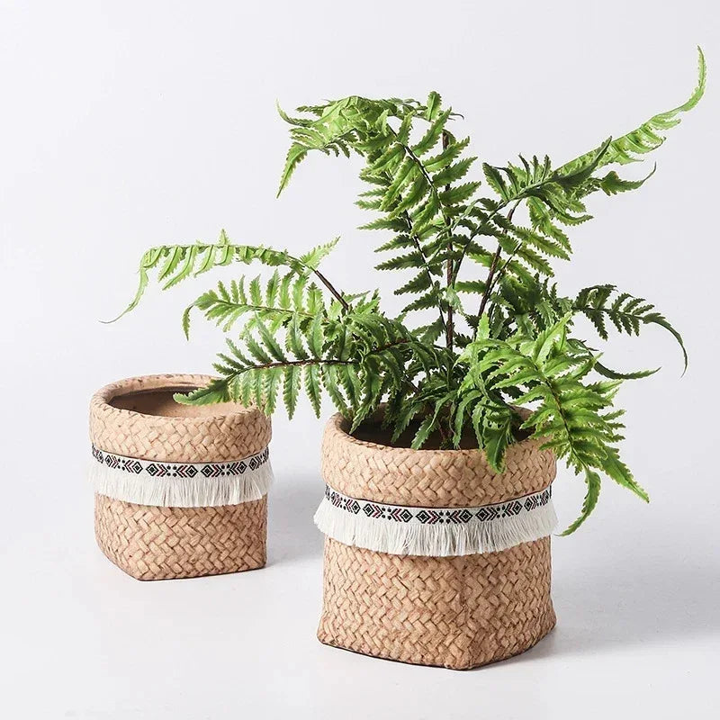 Farmhouse Tassel Bag Cement Planter – Small Succulent Pot with Drainage Hole - Nanna's Unique Findings