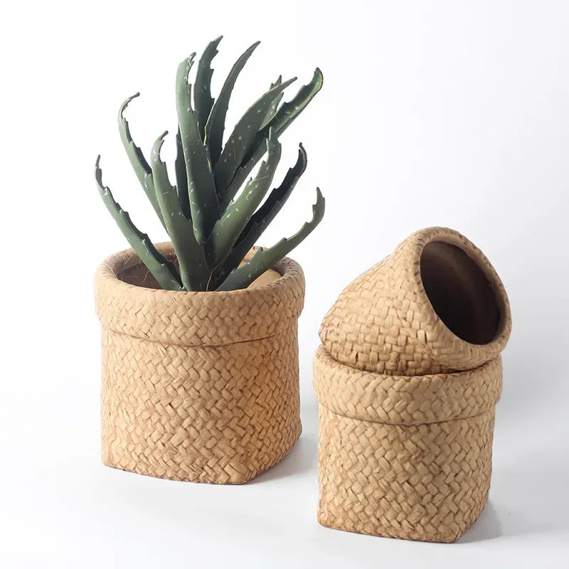 Farmhouse Tassel Bag Cement Planter – Small Succulent Pot with Drainage Hole - Nanna's Unique Findings