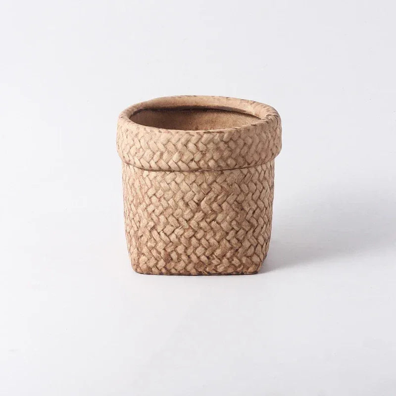 Farmhouse Tassel Bag Cement Planter – Small Succulent Pot with Drainage Hole - Nanna's Unique Findings