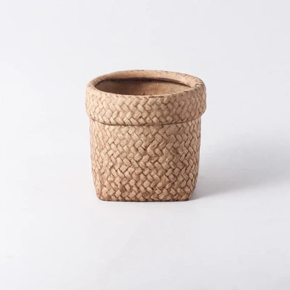 Farmhouse Tassel Bag Cement Planter – Small Succulent Pot with Drainage Hole - Nanna's Unique Findings