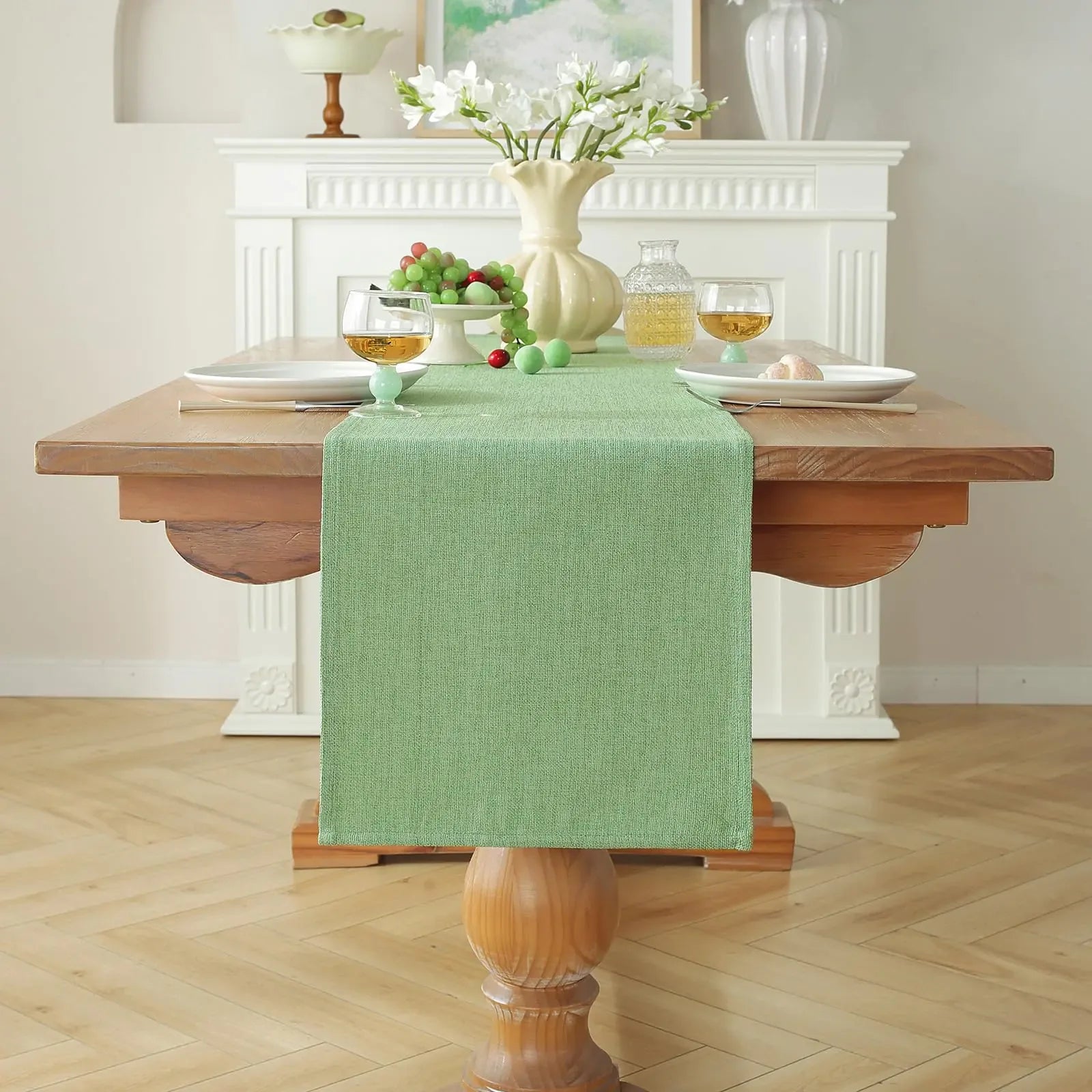 Green Linen Table Runner – 13x60" Alsoo Boho Farmhouse Decor - Nanna's Unique Findings