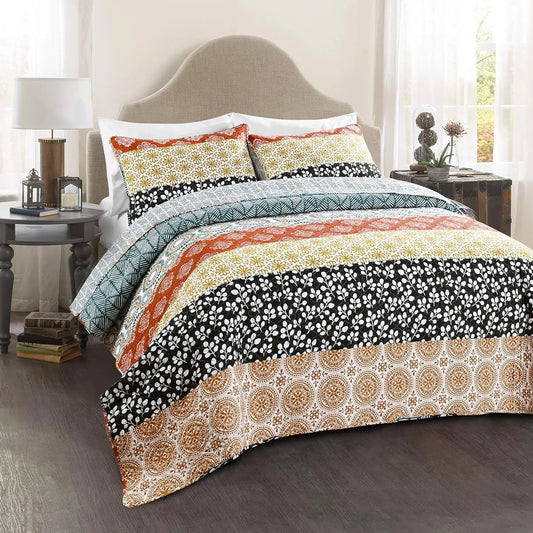 Bohemian Stripe Reversible Cotton Quilt Set – 3 Piece, Full/Queen - Nanna's Unique Findings