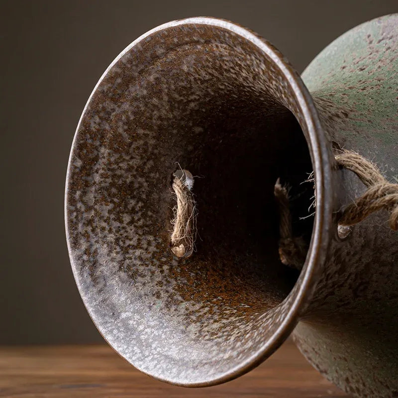 🌾 Bronze Design Rustic Ceramic Floor Vase – 12 Inch with Rope Handle - Nanna's Unique Findings