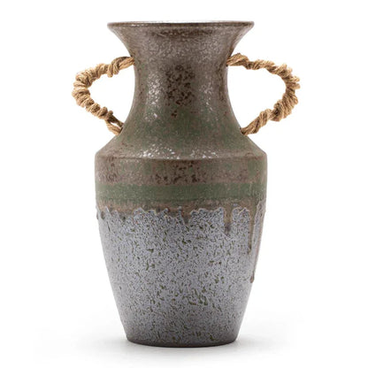 🌾 Bronze Design Rustic Ceramic Floor Vase – 12 Inch with Rope Handle - Nanna's Unique Findings