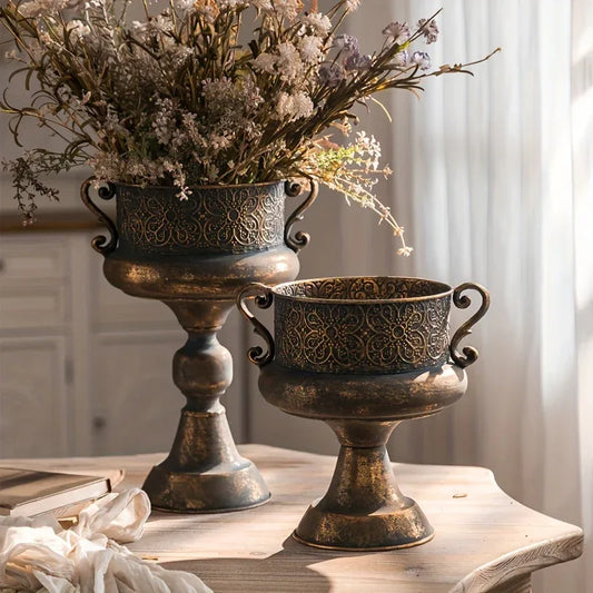 Vintage Metal Flower Vase – Tall Rustic Cup Design for Home & Office Decor - Nanna's Unique Findings
