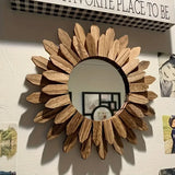 Wooden Sunflower Wall‑Mounted Mirror – Rustic Reflections - Sunflower Mirrors - Nanna's Unique Findings