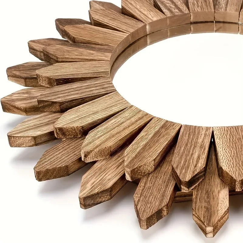 Wooden Sunflower Wall‑Mounted Mirror – Rustic Reflections - Sunflower Mirrors - Nanna's Unique Findings