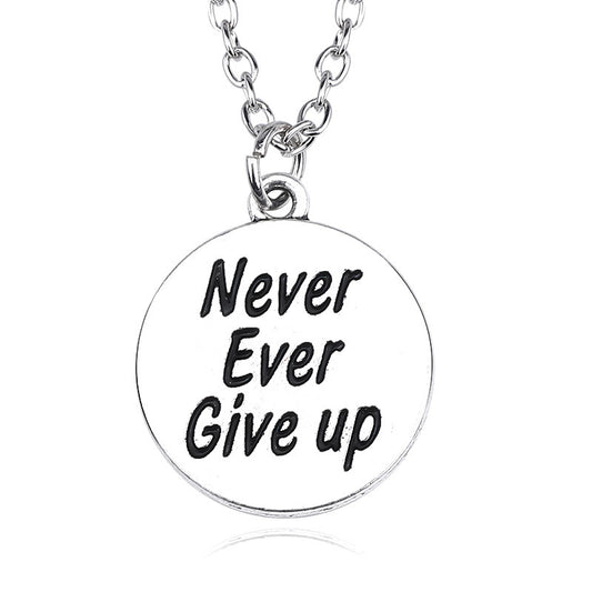 ✨ Round “Never Give Up” Inspirational Necklace – English Alphabet Pendant - Nanna's Unique Findings