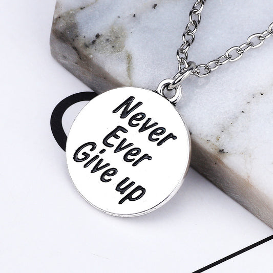 ✨ Round “Never Give Up” Inspirational Necklace – English Alphabet Pendant - Nanna's Unique Findings