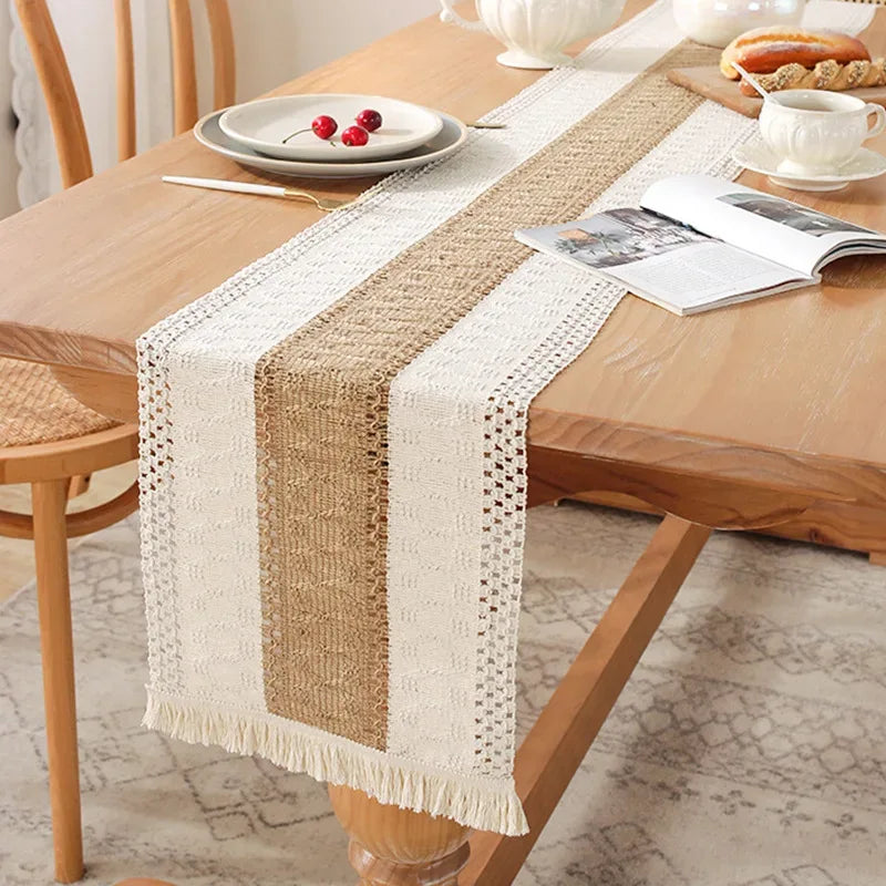 Macrame Boho Table Runner – Rustic Cotton Linen with Tassels (72" Natural) - Nanna's Unique Findings