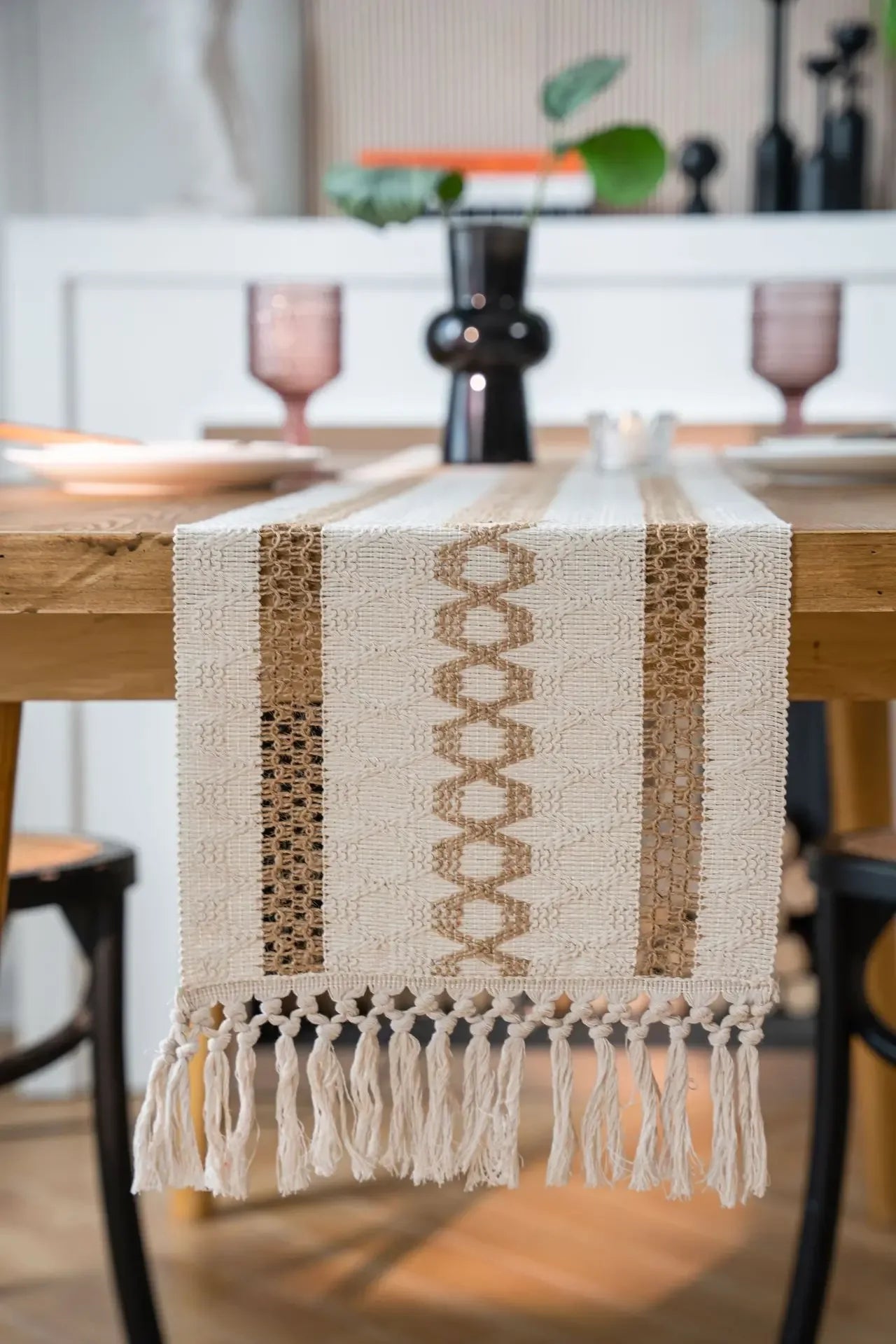 Macrame Boho Table Runner – Rustic Cotton Linen with Tassels (72" Natural) - Nanna's Unique Findings