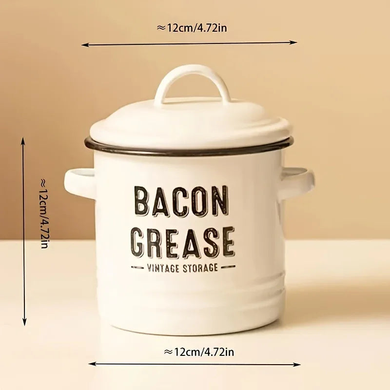 Vintage Enamel Grease Container with Lid – Rustic Kitchen Oil Storage Jar, Large Capacity - Nanna's Unique Findings