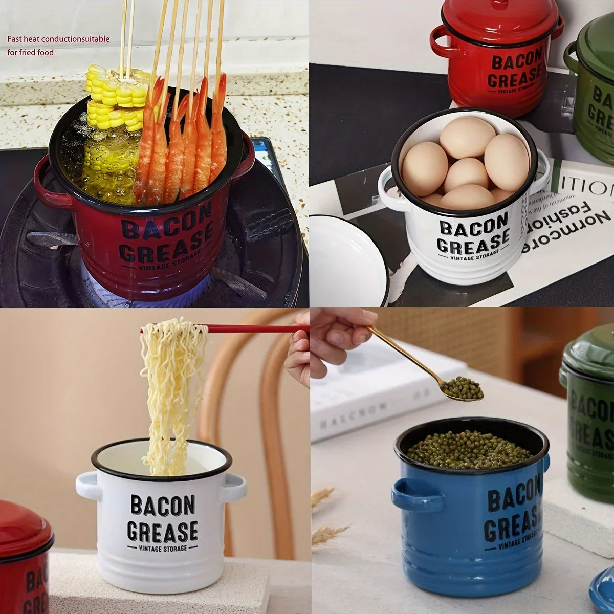 Vintage Enamel Grease Container with Lid – Rustic Kitchen Oil Storage Jar, Large Capacity - Nanna's Unique Findings