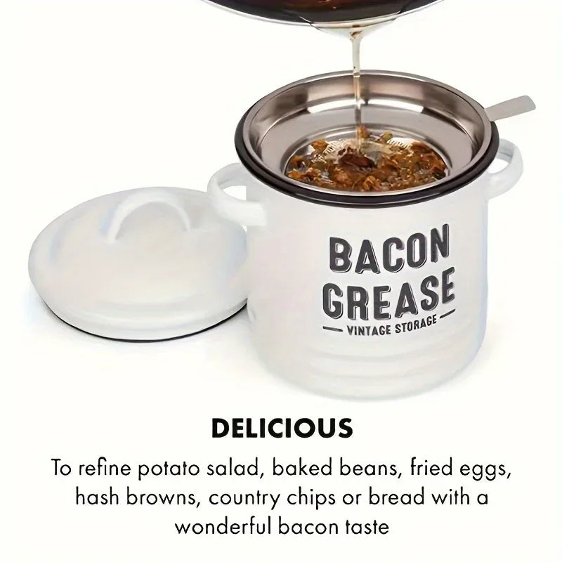 Vintage Enamel Grease Container with Lid – Rustic Kitchen Oil Storage Jar, Large Capacity - Nanna's Unique Findings