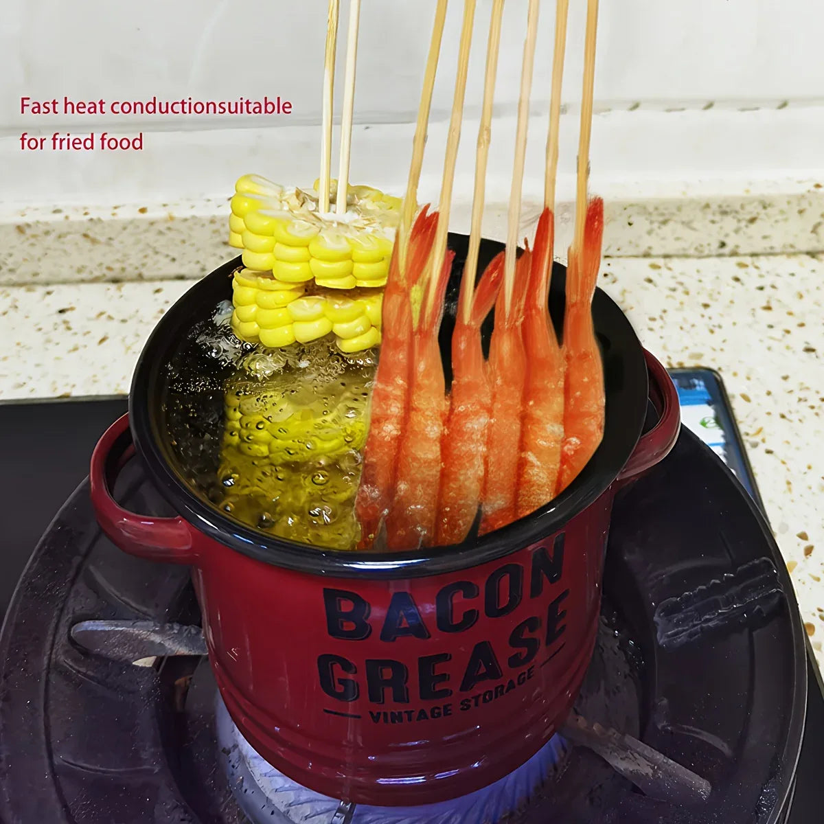 Vintage Enamel Grease Container with Lid – Rustic Kitchen Oil Storage Jar, Large Capacity - Nanna's Unique Findings