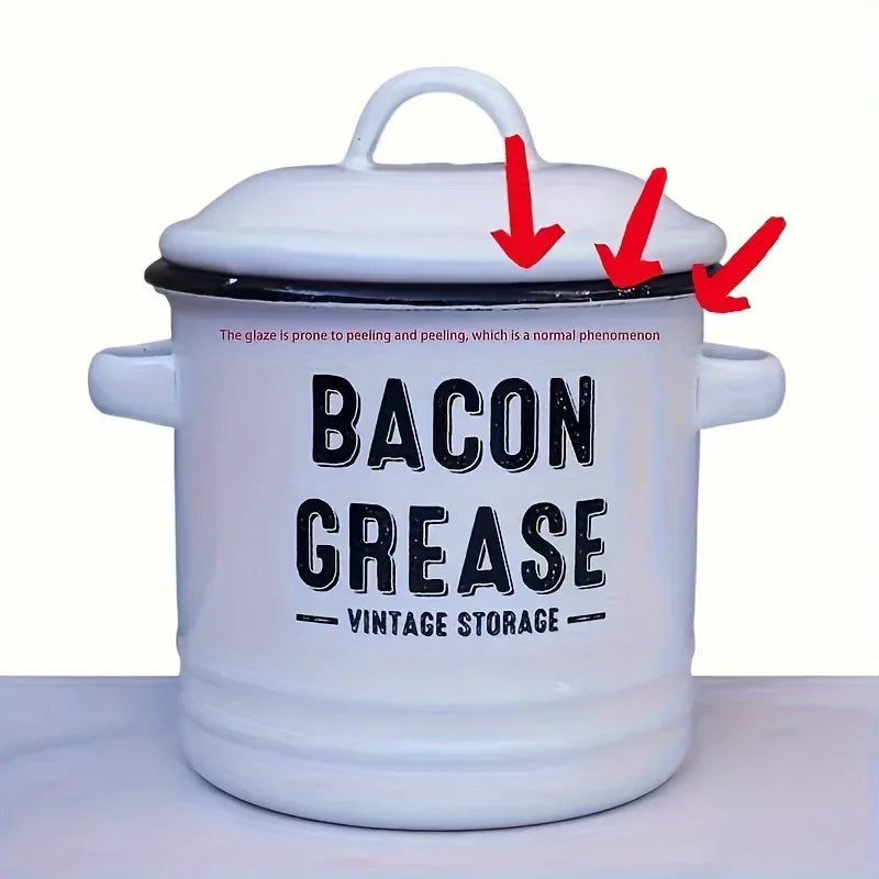 Vintage Enamel Grease Container with Lid – Rustic Kitchen Oil Storage Jar, Large Capacity - Nanna's Unique Findings