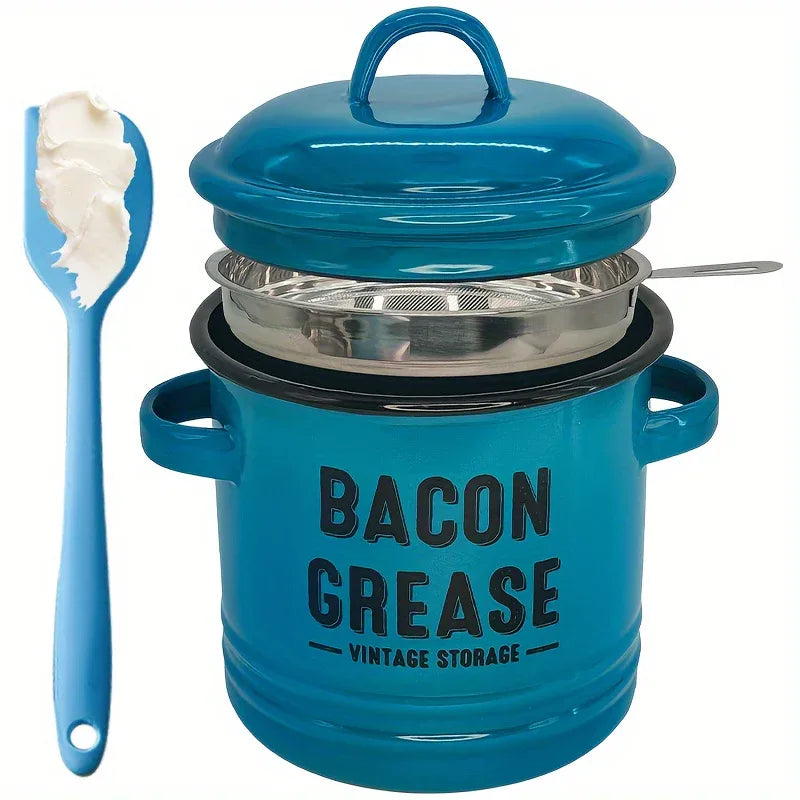 Vintage Enamel Grease Container with Lid – Rustic Kitchen Oil Storage Jar, Large Capacity - Nanna's Unique Findings