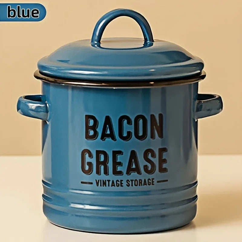 Vintage Enamel Grease Container with Lid – Rustic Kitchen Oil Storage Jar, Large Capacity - Nanna's Unique Findings