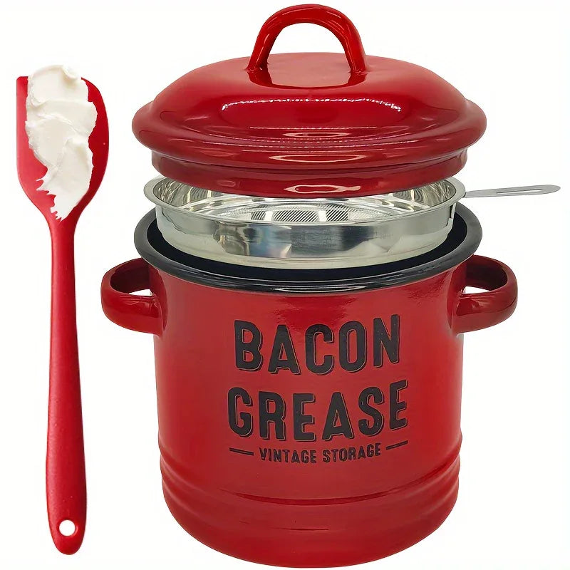 Vintage Enamel Grease Container with Lid – Rustic Kitchen Oil Storage Jar, Large Capacity - Nanna's Unique Findings