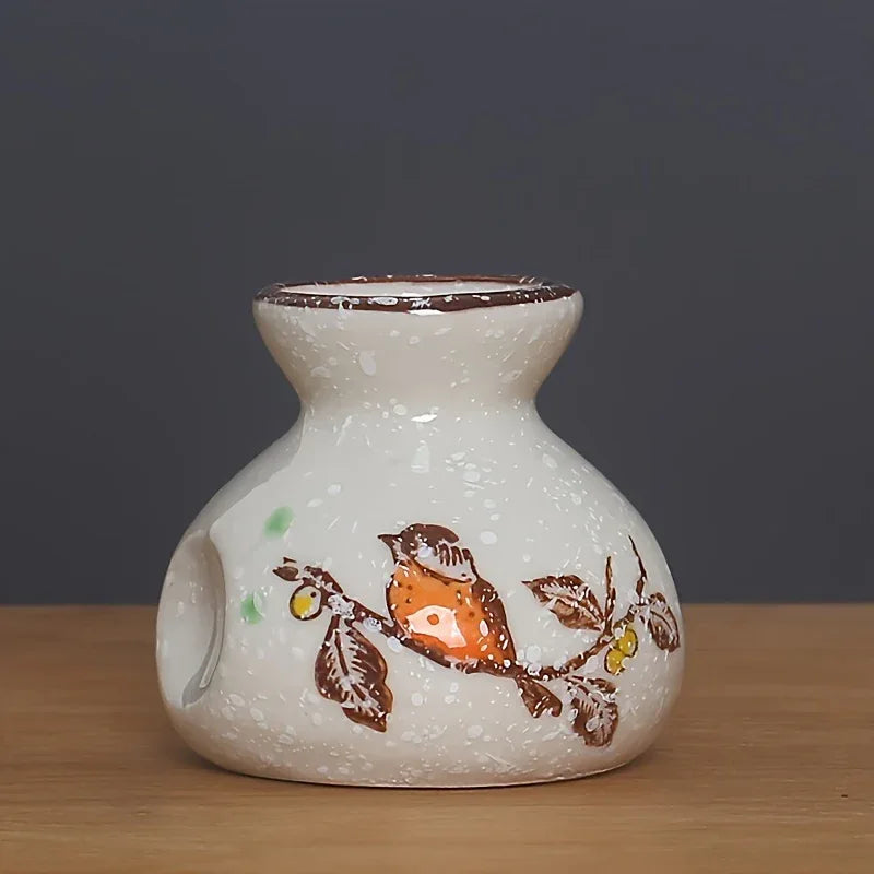 Vintage Ceramic Toothpick Holder – Rustic Floral & Fish Design Kitchen Jar, Glossy Cream Finish - Nanna's Unique Findings