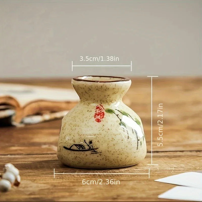 Vintage Ceramic Toothpick Holder – Rustic Floral & Fish Design Kitchen Jar, Glossy Cream Finish - Nanna's Unique Findings