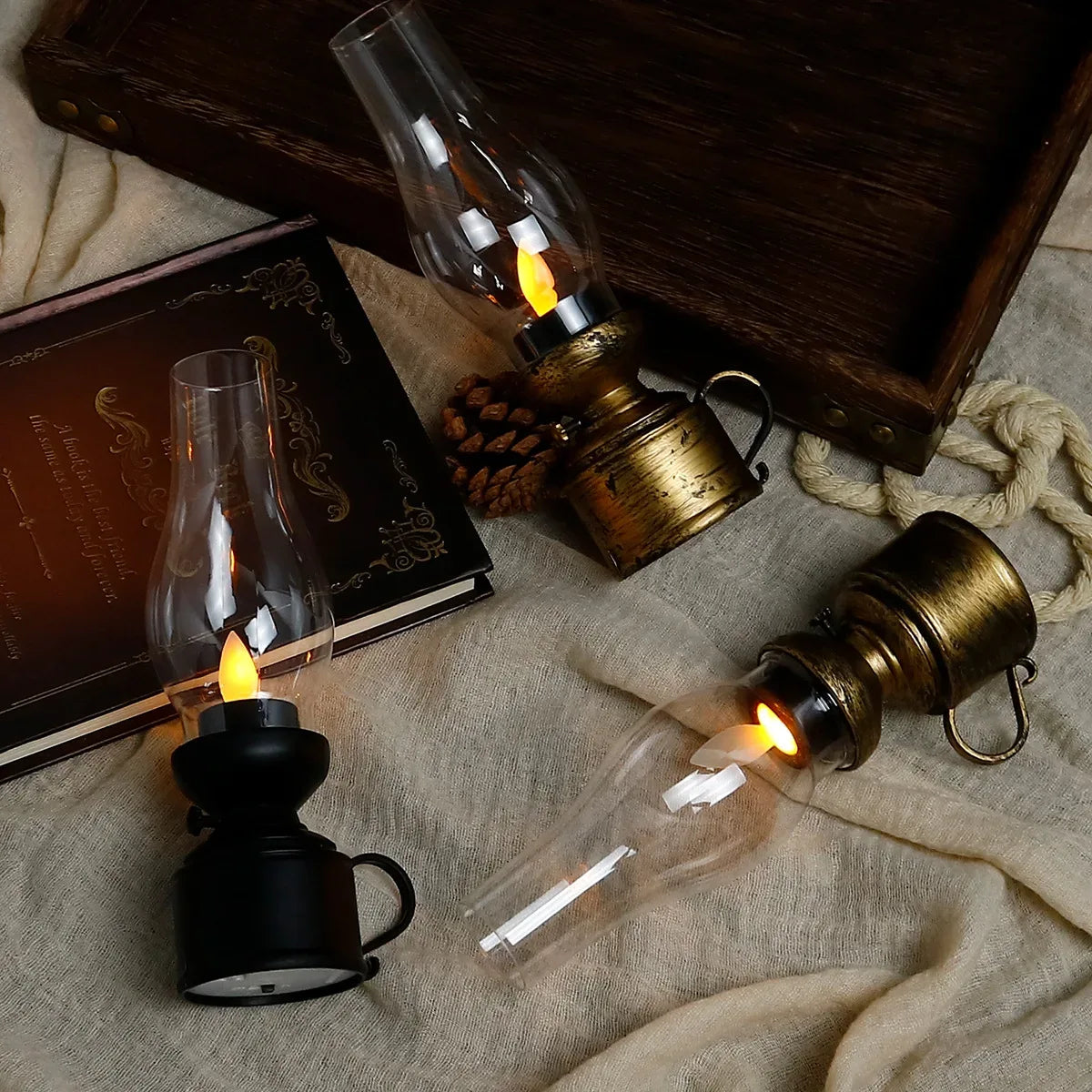 🕯️ Vintage Retro LED Lantern – Battery Operated Hanging Oil Lamp - Nanna's Unique Findings