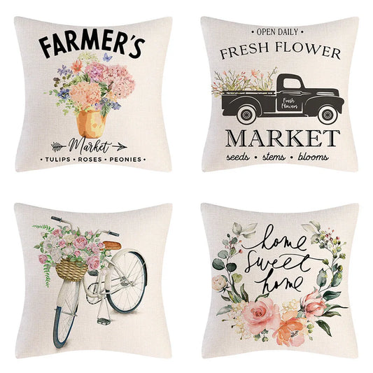 🌷 Tulip Farm Bike Flower Cushion Pillowcas - Nanna's Unique Findings