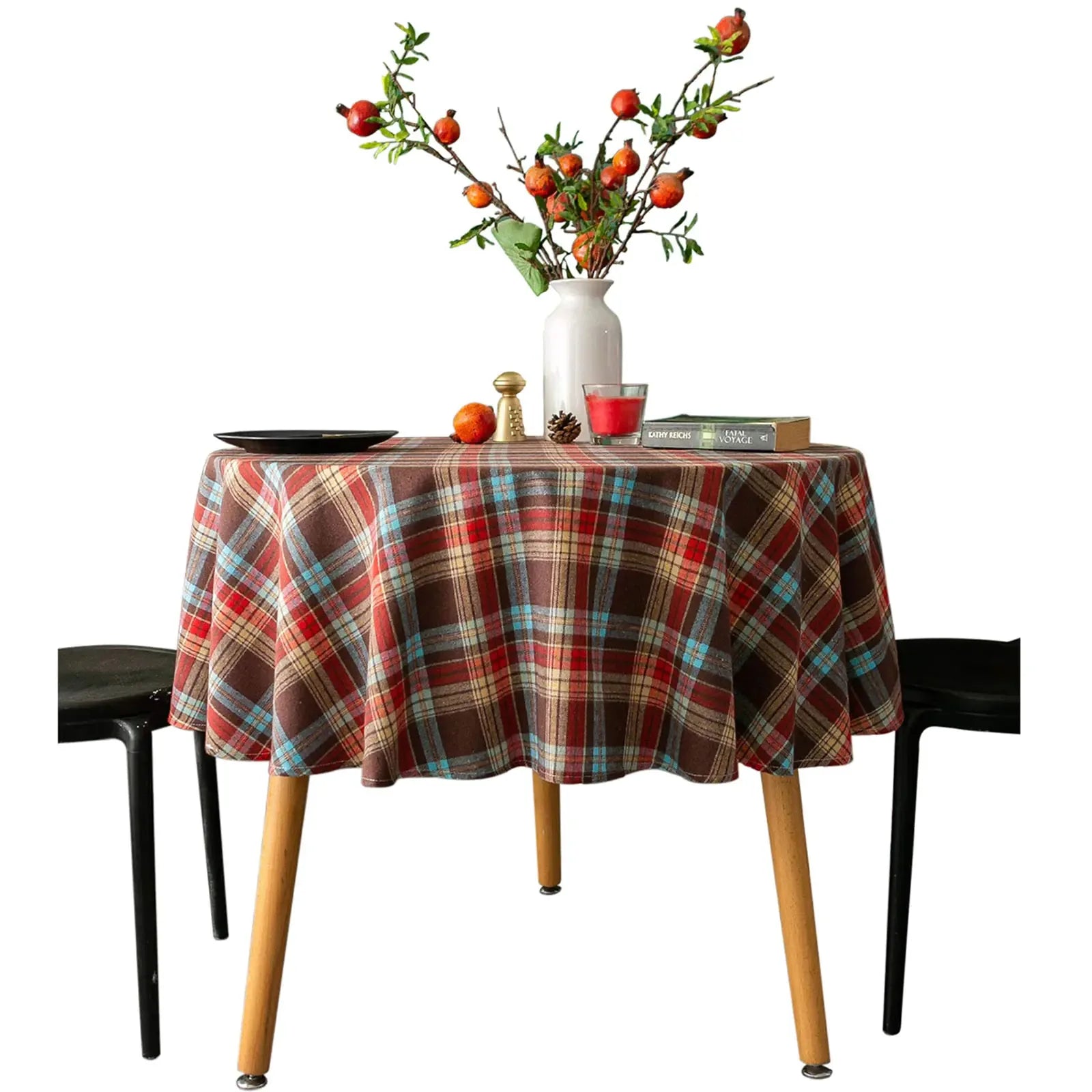 Red Checker Round Tablecloth – 40" Cotton Linen Plaid Cover - Nanna's Unique Findings