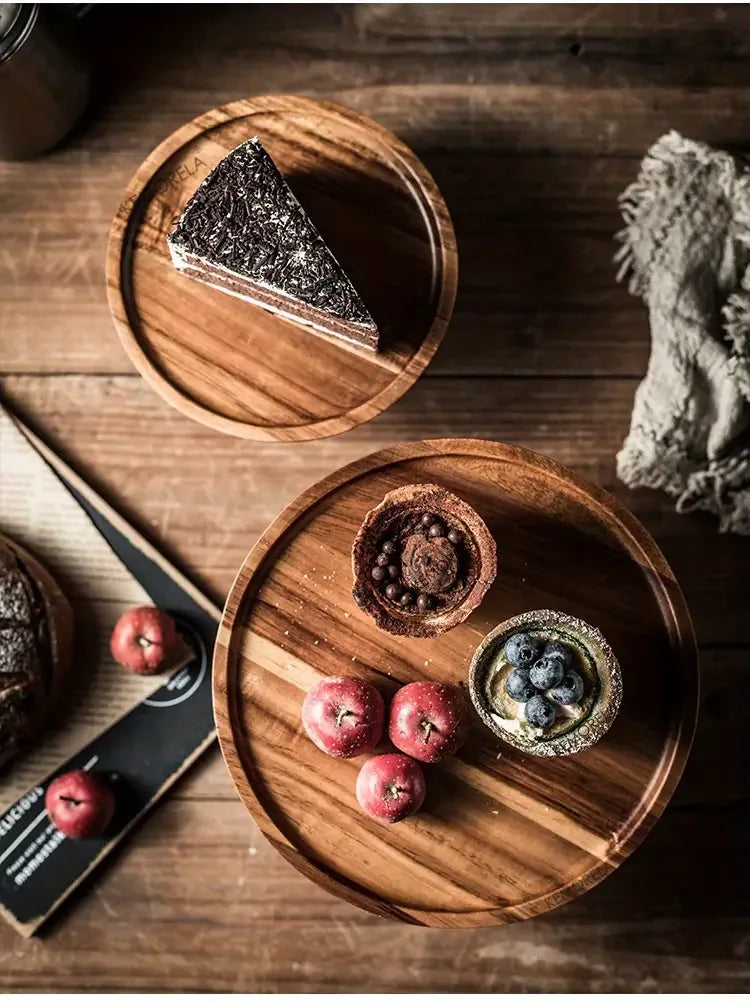 Wooden Round Dessert Plate - Creative Food Serving Tray - Nanna's Unique Findings