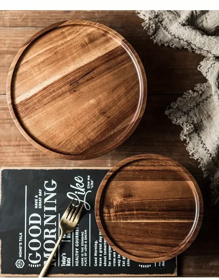 Wooden Round Dessert Plate - Creative Food Serving Tray - Nanna's Unique Findings