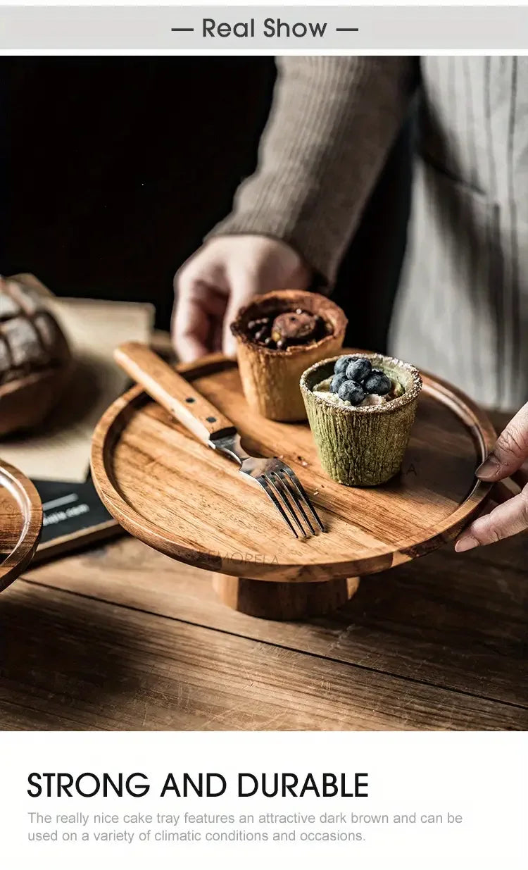 Wooden Round Dessert Plate - Creative Food Serving Tray - Nanna's Unique Findings