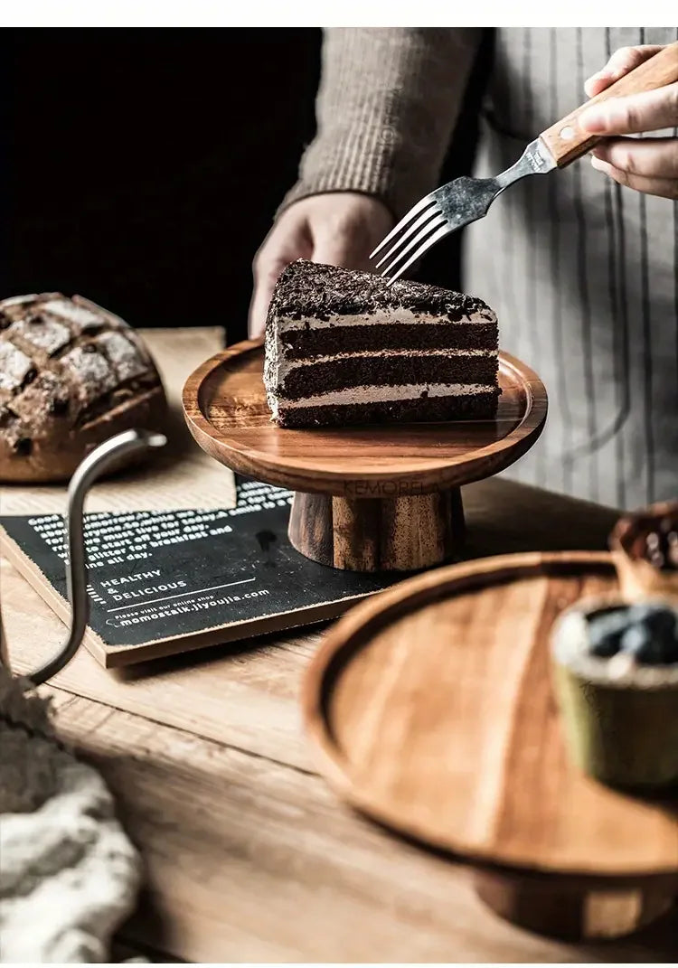 Wooden Round Dessert Plate - Creative Food Serving Tray - Nanna's Unique Findings