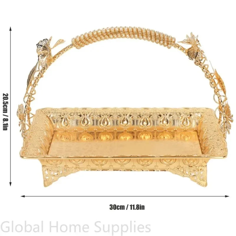 ✨ Gold Vintage Zinc Alloy Serving Tray – European Style with Handles - Nanna's Unique Findings