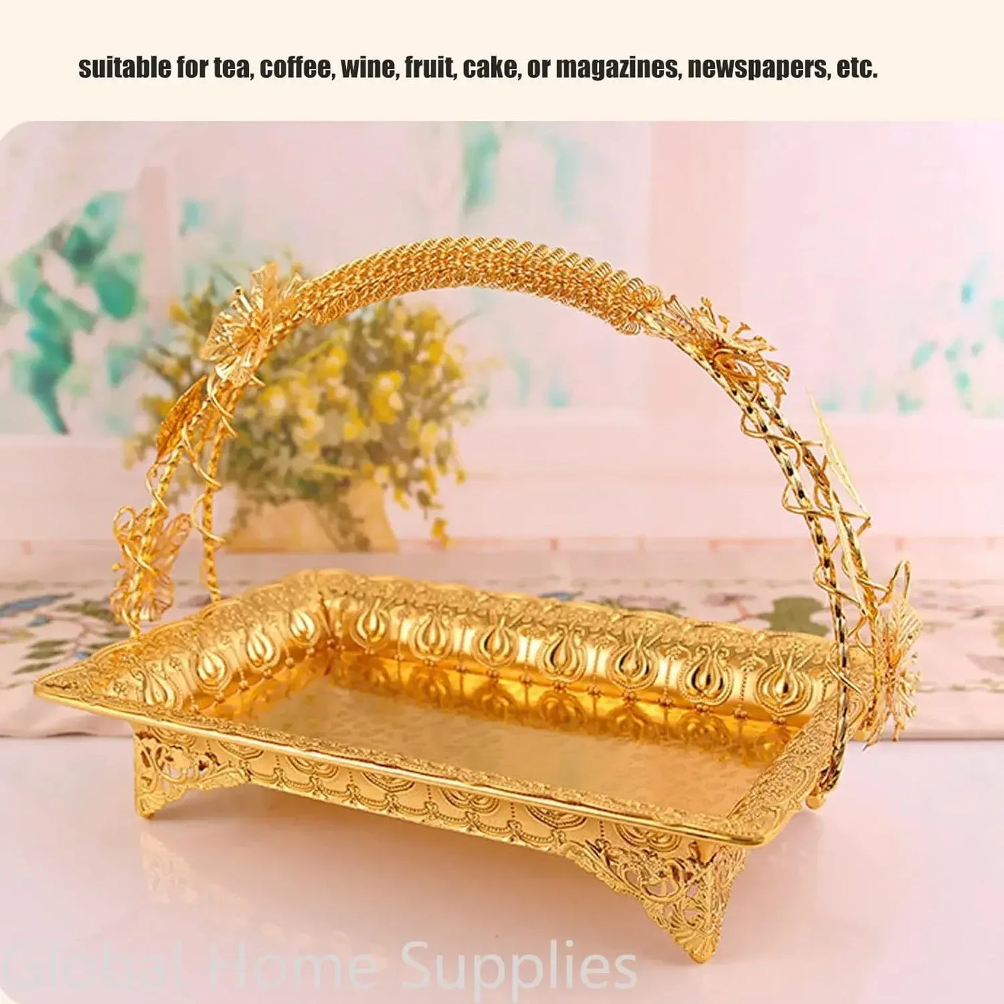 ✨ Gold Vintage Zinc Alloy Serving Tray – European Style with Handles - Nanna's Unique Findings