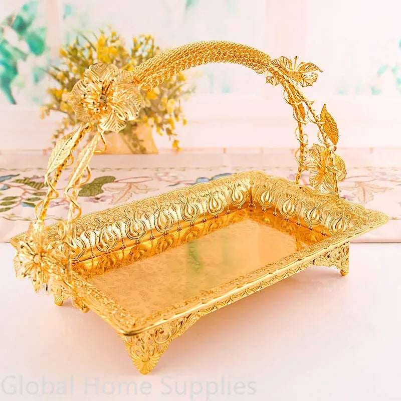 ✨ Gold Vintage Zinc Alloy Serving Tray – European Style with Handles - Nanna's Unique Findings