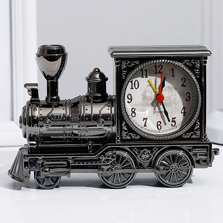 Train-shaped clock on a white background